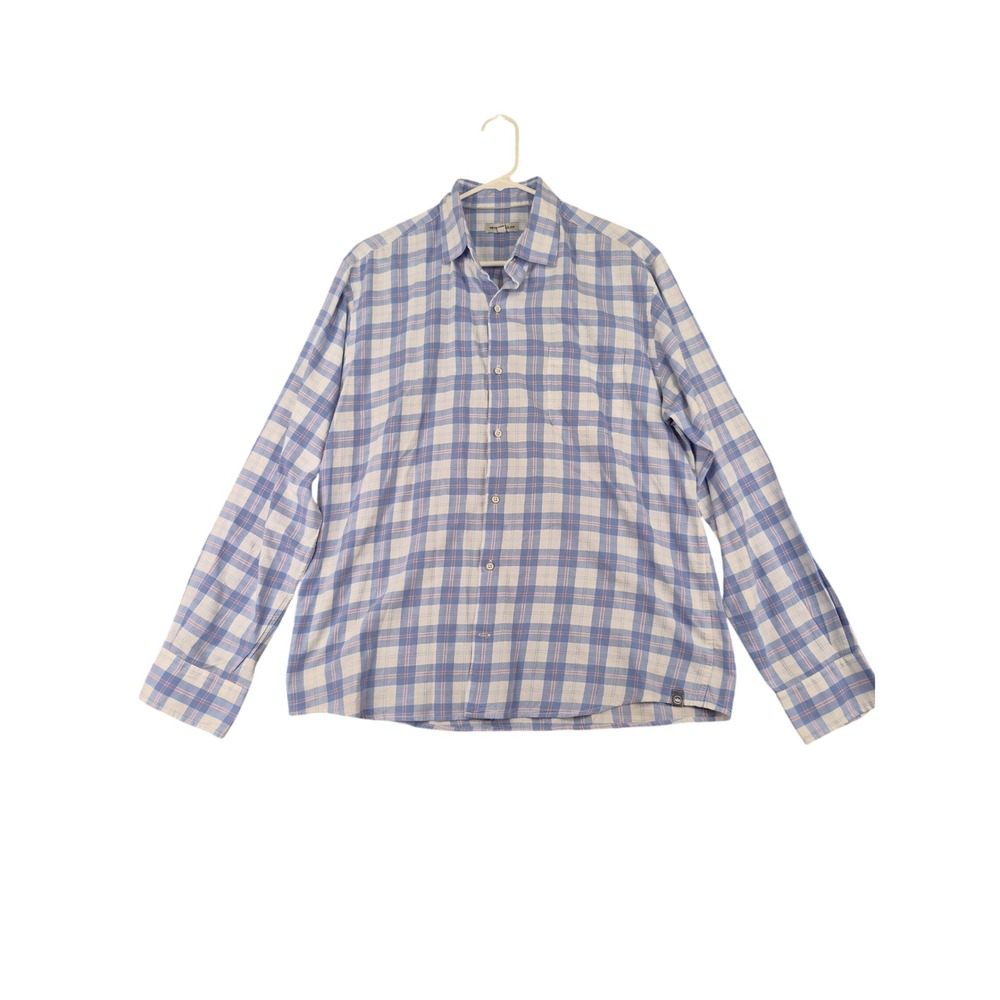 Peter Millar Mens Blue White Pink Plaid Long Sleeve Button Down Shirt Size L